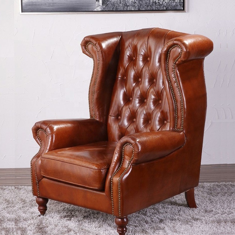 AIRFFY OEM/ODM Factory Manufacturing Luxury Antique Office Lounge Cigar Arm Chair Genuine Leather Chesterfield Sofa Chair