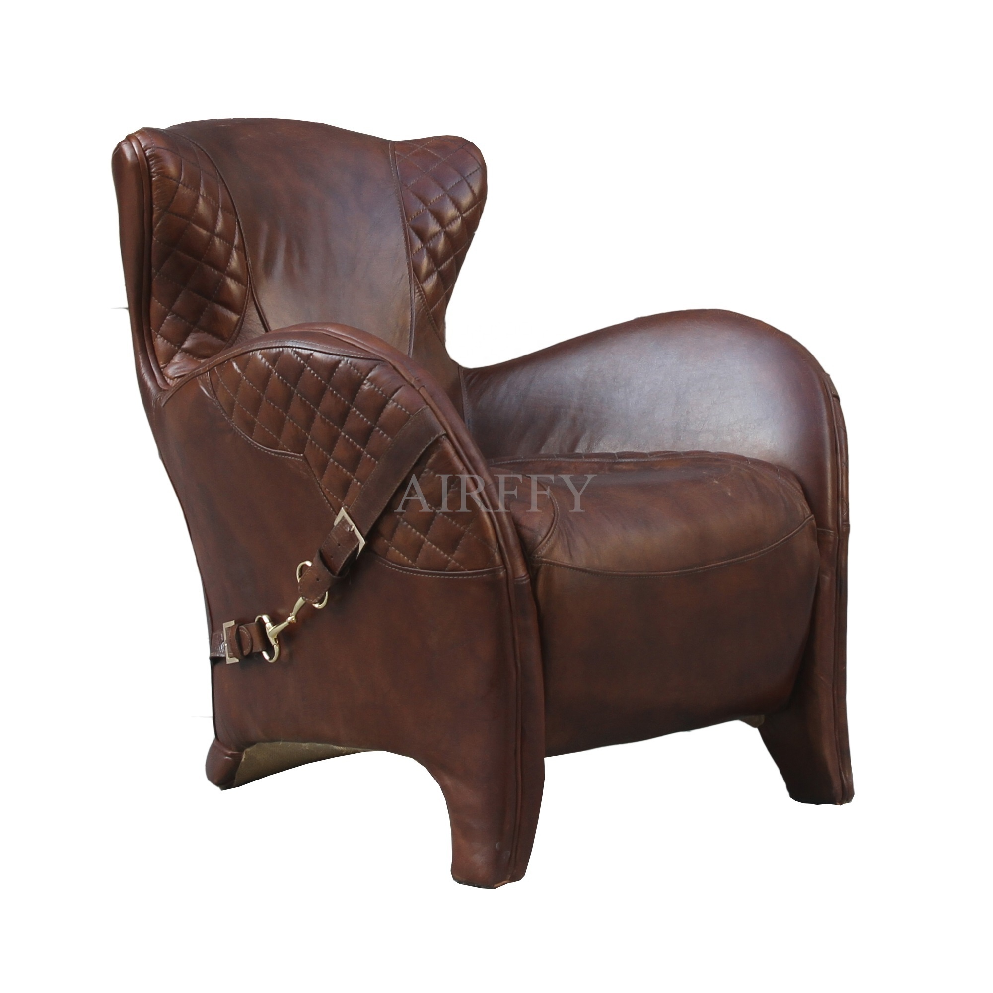 Classic Fur leather and Top Grain Cowhide Leisure Sling Chair with Stirrup and Ottoman for Living room