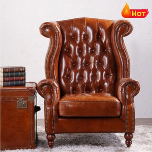 AIRFFY OEM/ODM Factory Manufacturing Luxury Antique Office Lounge Cigar Arm Chair Genuine Leather Chesterfield Sofa Chair