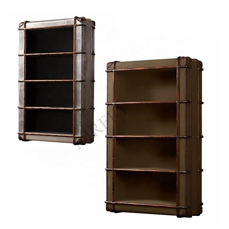 Retro Canvas Aluminum Classic Display Standing Storage Bookshelf for Living Room Bedroom Office Antique Aluminum Bookcase