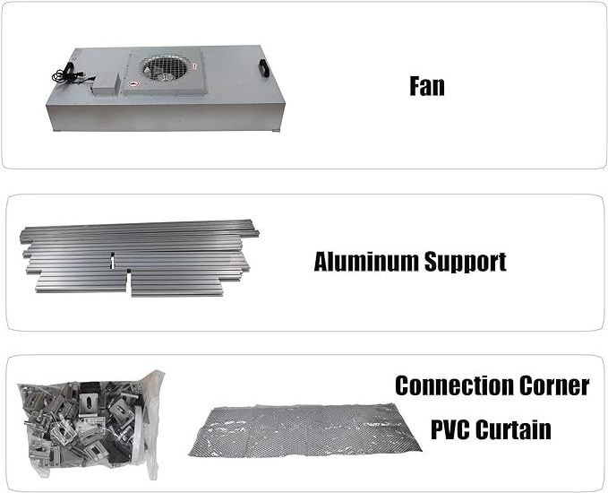 Custom easy detachable stainless steel Galvanized 0.3um clean desktop workshop cabinet with laminar flow hood FFU HEPA H14 fan