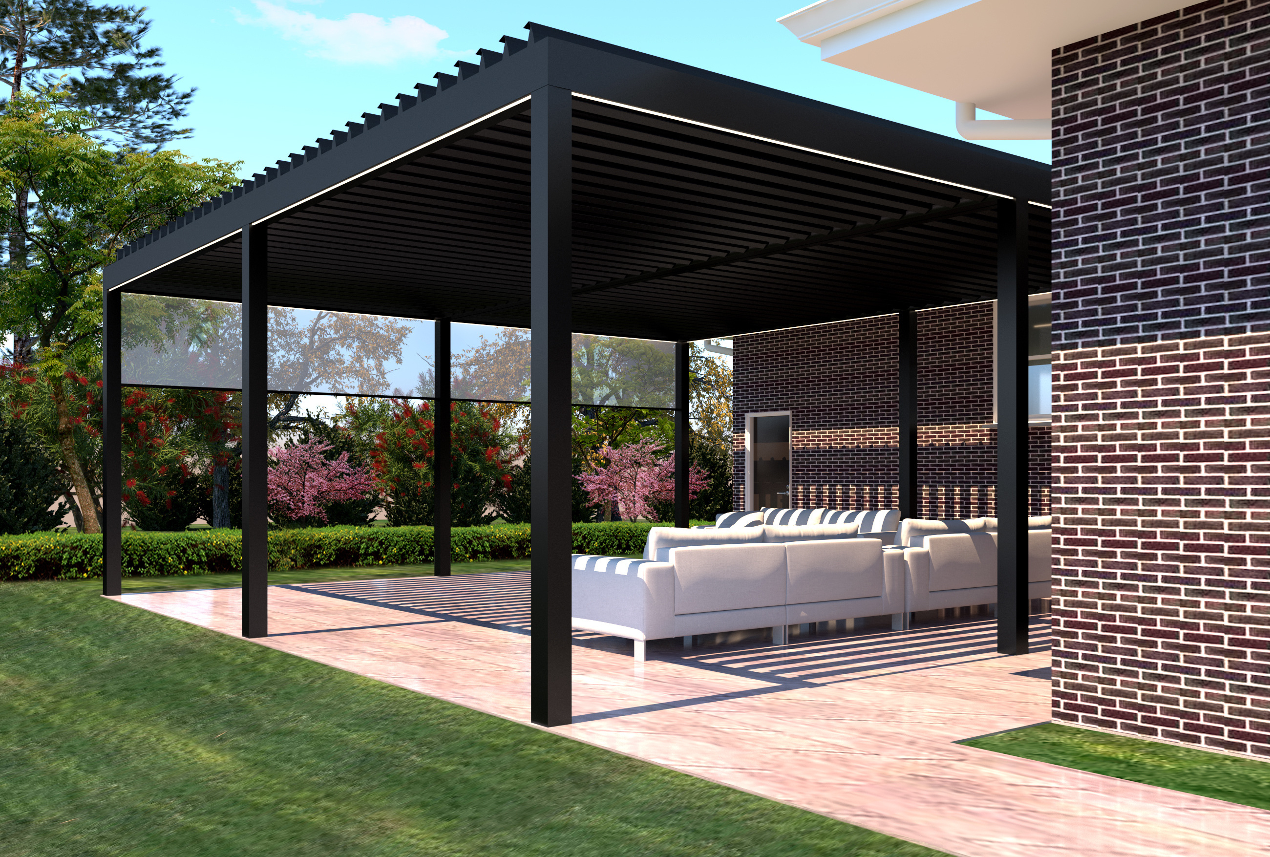 Motorized Awning for Outdoor Garden Pergola Louvered Roof Sunroom Gazebos Waterproof Aluminium Louvre