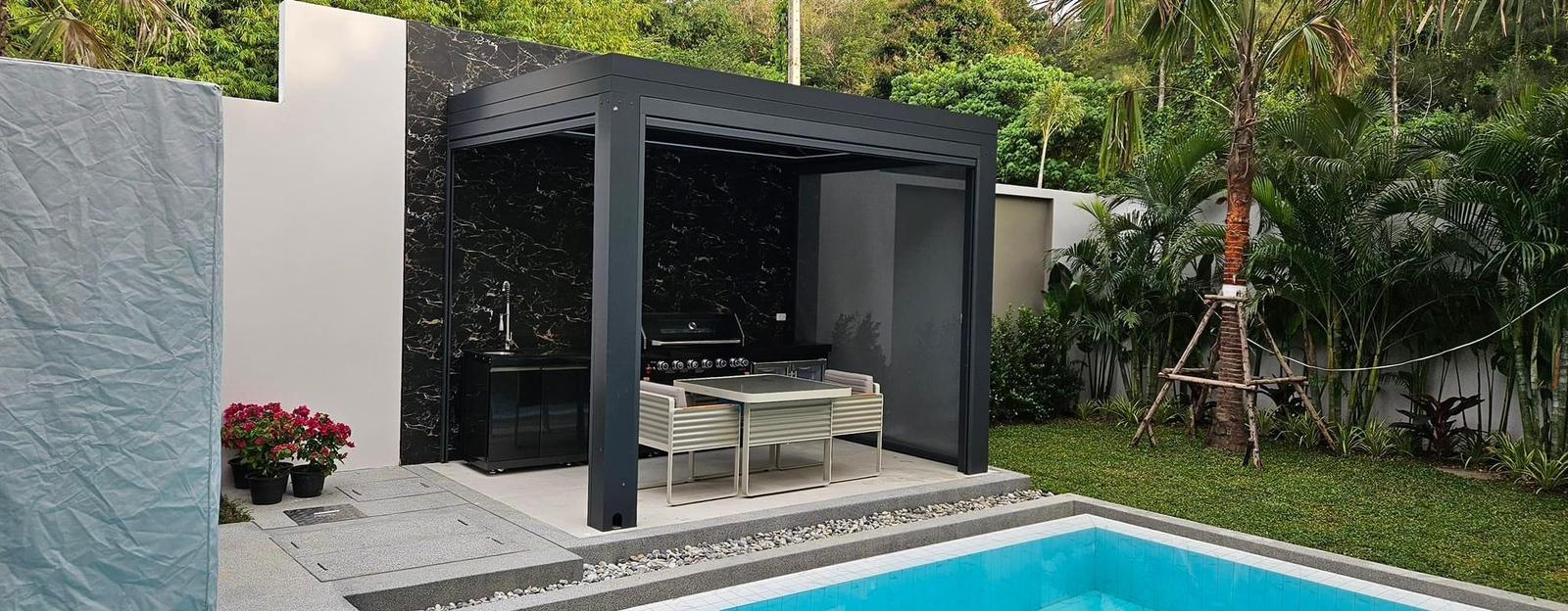 Motorized Awning for Outdoor Garden Pergola Louvered Roof Sunroom Gazebos Waterproof Aluminium Louvre