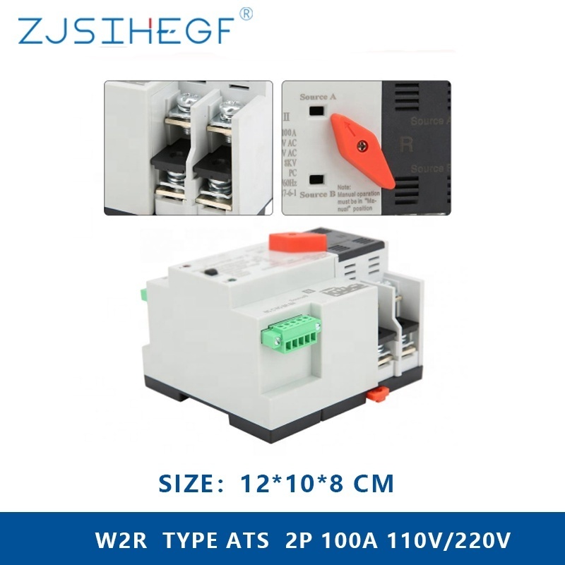 ZJSIHEGF W2R-2P/3P/4P 100A 110V/220V Mini ATS Automatic Transfer Switch Electrical Selector Switches Dual Power Switch