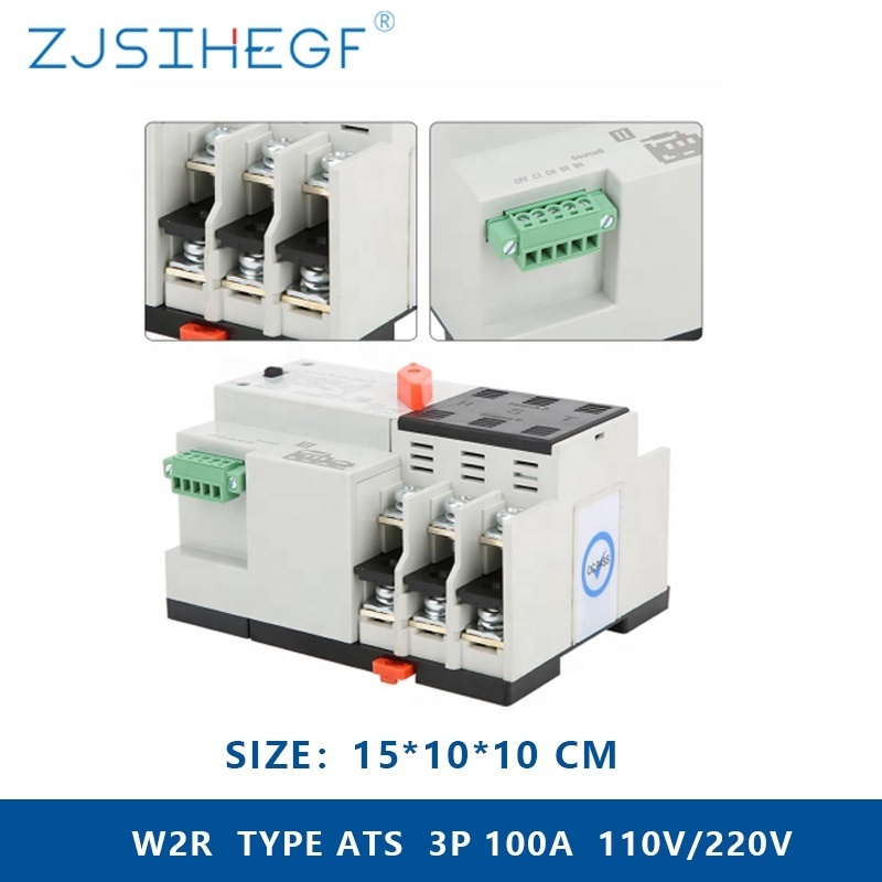 ZJSIHEGF W2R-2P/3P/4P 100A 110V/220V Mini ATS Automatic Transfer Switch Electrical Selector Switches Dual Power Switch