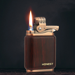 Honest Kerosene Lighter Wooden Shell Oil Refillable Automatic Ignition Classic Cigar Lighters