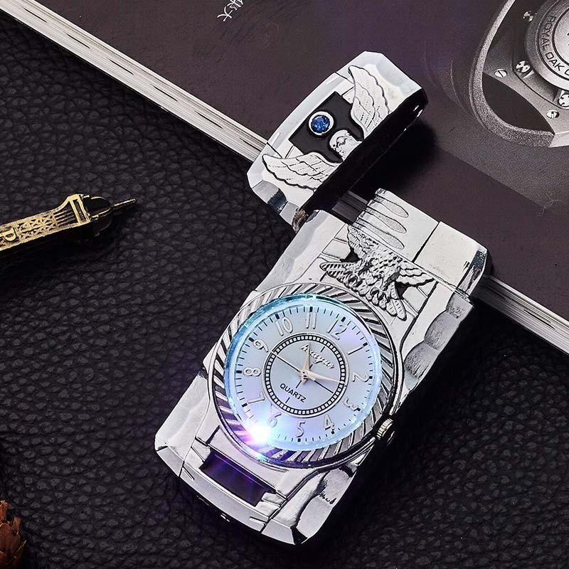 Airo colorful light watch creative inflatable lighter windproof Direct Flame cigarette lighter personalized clock