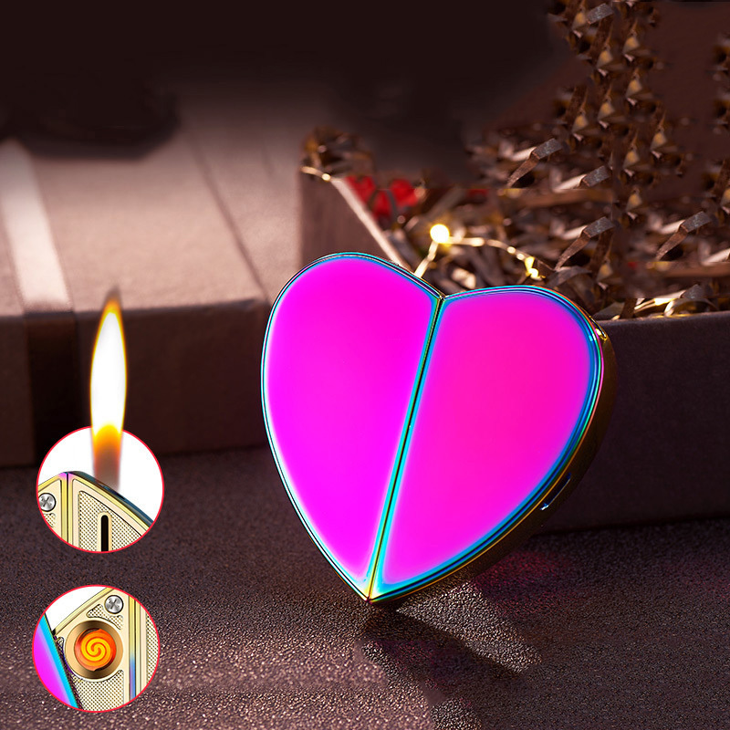 New fashionable dual use metal creative Loving heart shape usb charging rechargeable cigarette lighter for women smoking