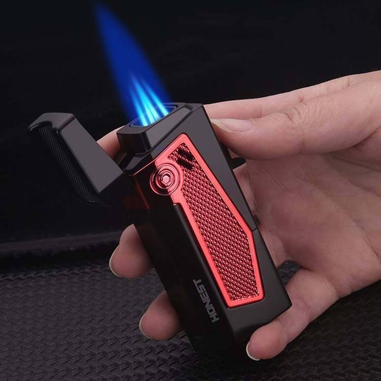 HONEST Multi-Functional Cigar Lighter 4 Blue Jet Flame Refillable Torch Lighter With Cigar Punch