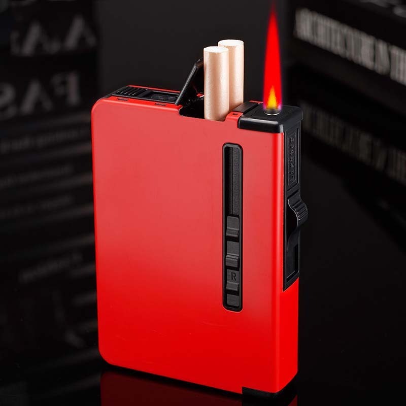 2022 new smoke control 10 pyrotechnic integrated cigarette case with jet blue flame torch lighter