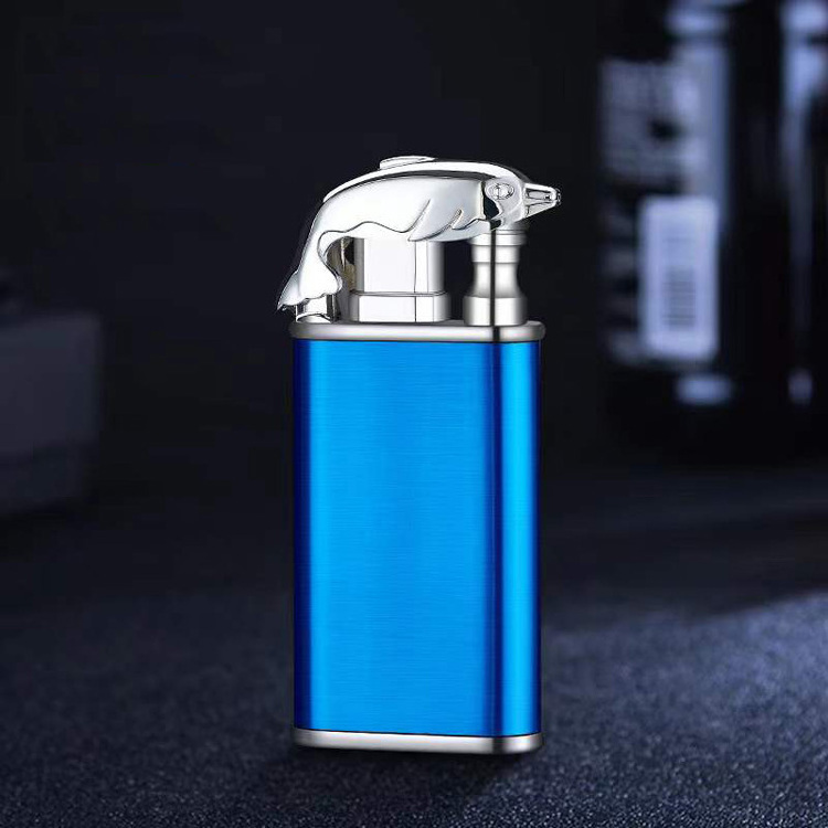 Wholesale Frosted Crocodile Dolphin Model Metal Butane Lighter Double Flame Cigarette Lighter Custom Logo