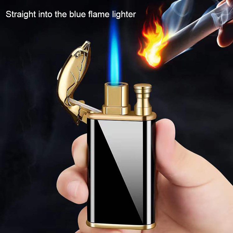 Wholesale Frosted Crocodile Dolphin Model Metal Butane Lighter Double Flame Cigarette Lighter Custom Logo