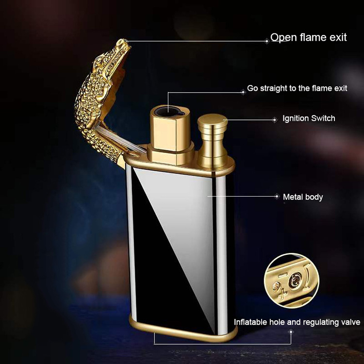 Wholesale Frosted Crocodile Dolphin Model Metal Butane Lighter Double Flame Cigarette Lighter Custom Logo