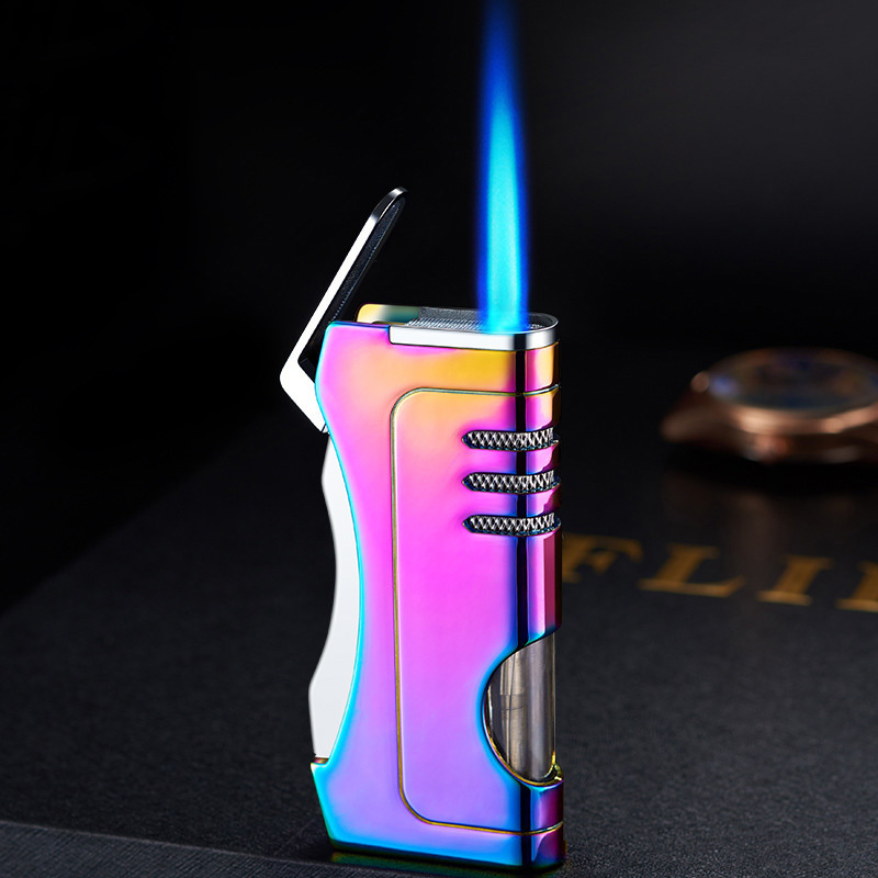 Wholesale one key press direct blue fireworks machine visible window metal lighter