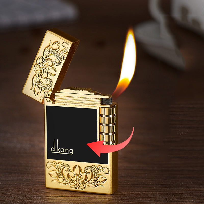 Creative metal lighter inflatable windproof side pulley pure copper open flame lighter