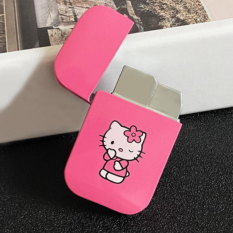 AIRO Creative Pink Hello Kitty Lighter Windproof Pink Flame Cute Lighter for Girls Gift