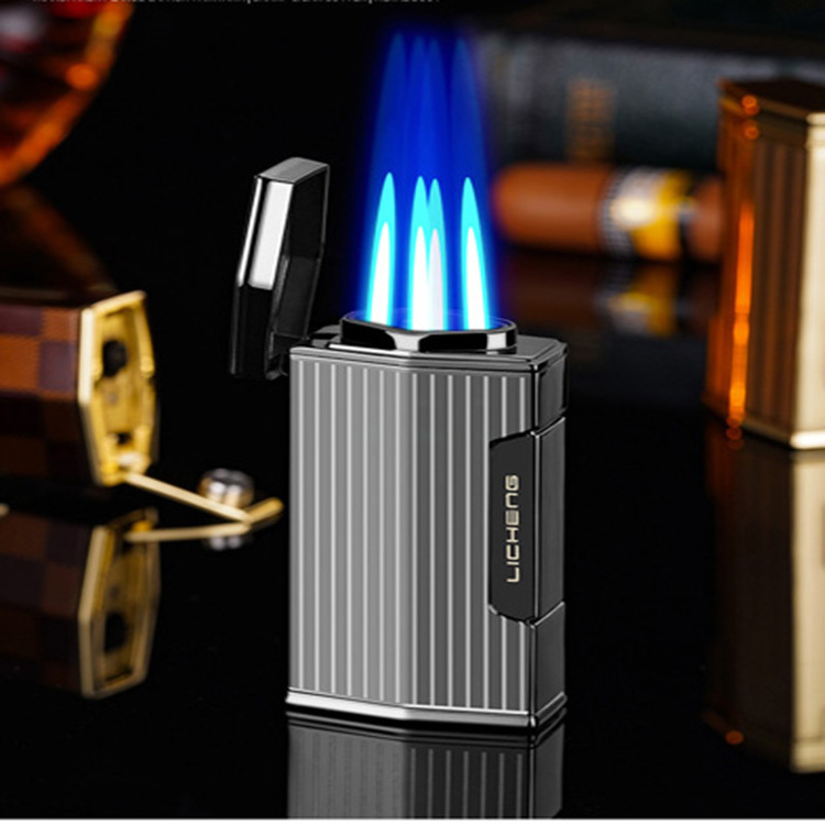 Factory Direct Sell Zinc Alloy 4 Jet Torch Lighter Gas Butane four Jet Flame Torch Cigar Lighter