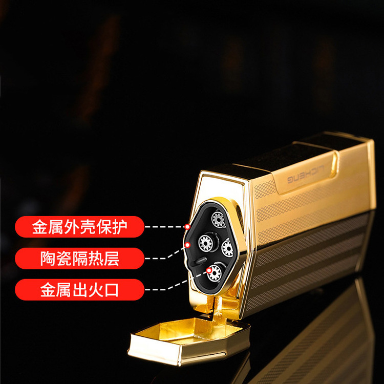 Factory Direct Sell Zinc Alloy 4 Jet Torch Lighter Gas Butane four Jet Flame Torch Cigar Lighter