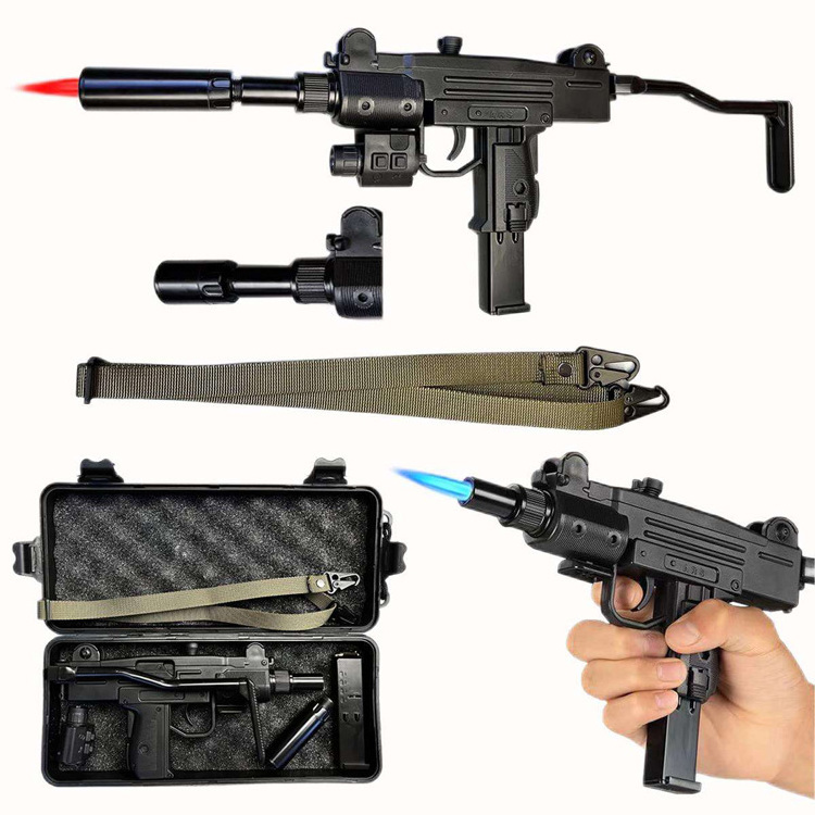 2023 New Refillable Jet Flame Inflatable Metal Pistol Model Cigarette Gun Torch Lighter