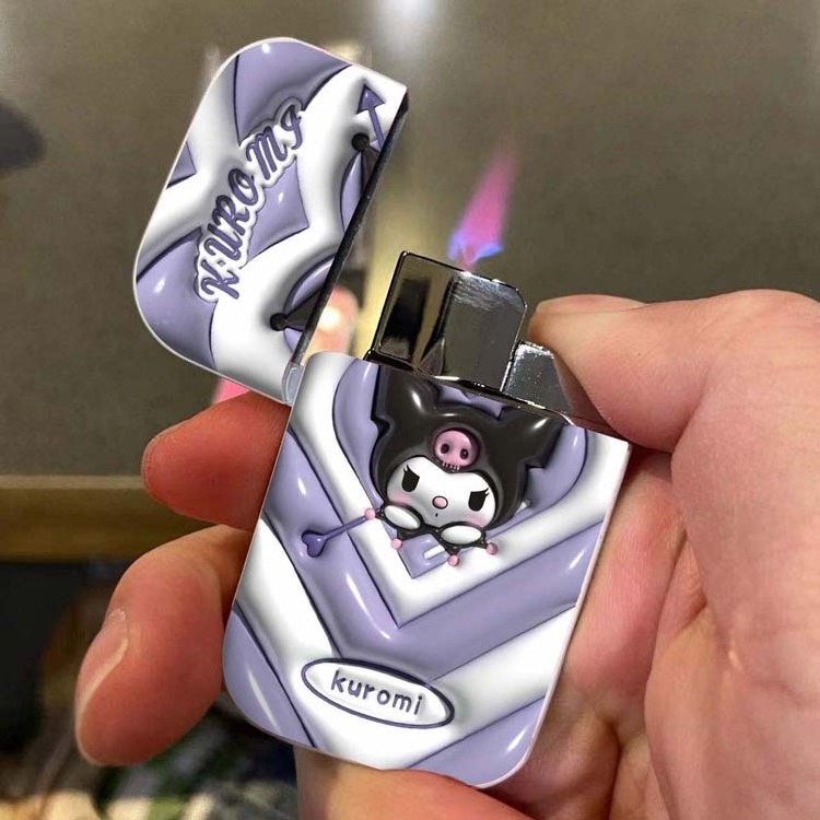 New cute creative windproof gas lighter sanrio pink flame lighter kuromi lighter custom logo