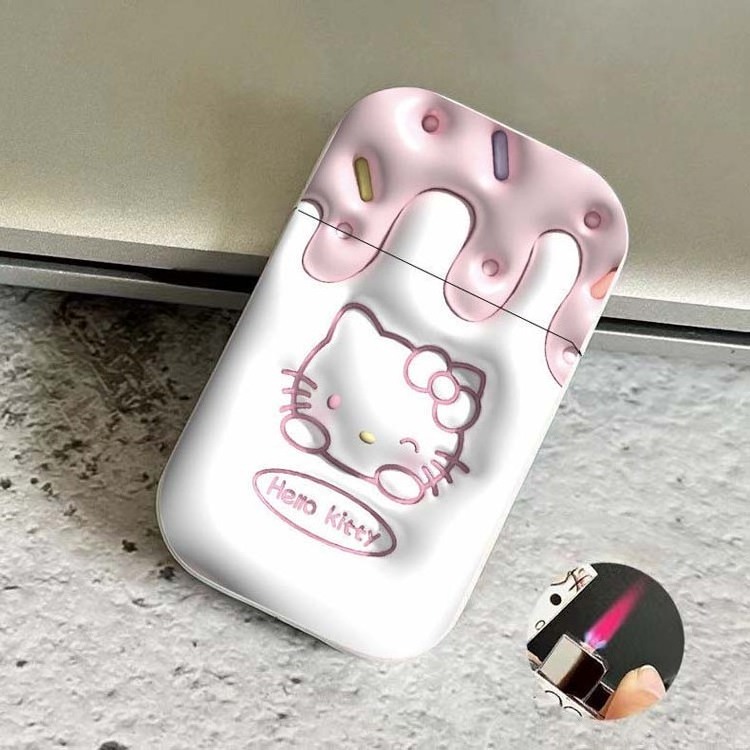 New cute creative windproof gas lighter sanrio pink flame lighter kuromi lighter custom logo