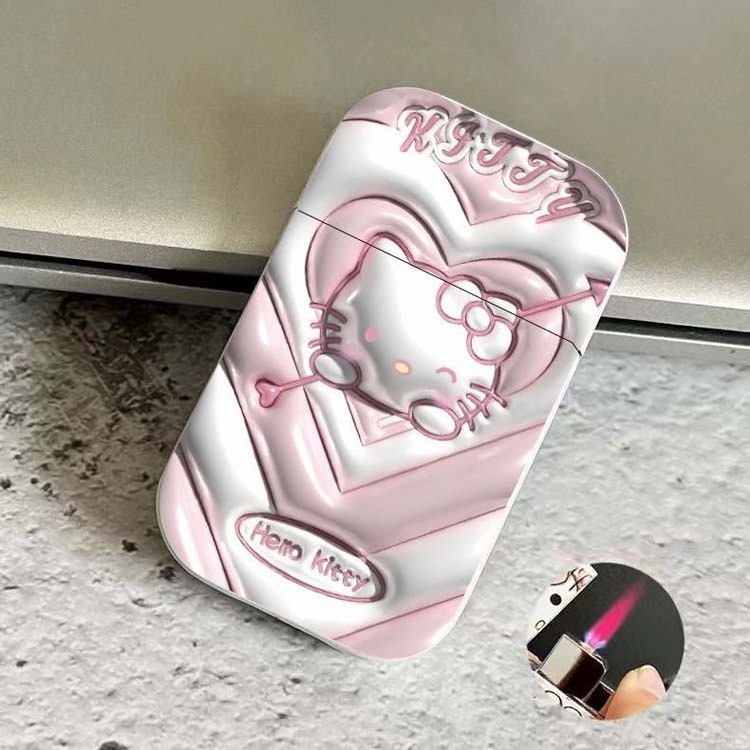 New cute creative windproof gas lighter sanrio pink flame lighter kuromi lighter custom logo