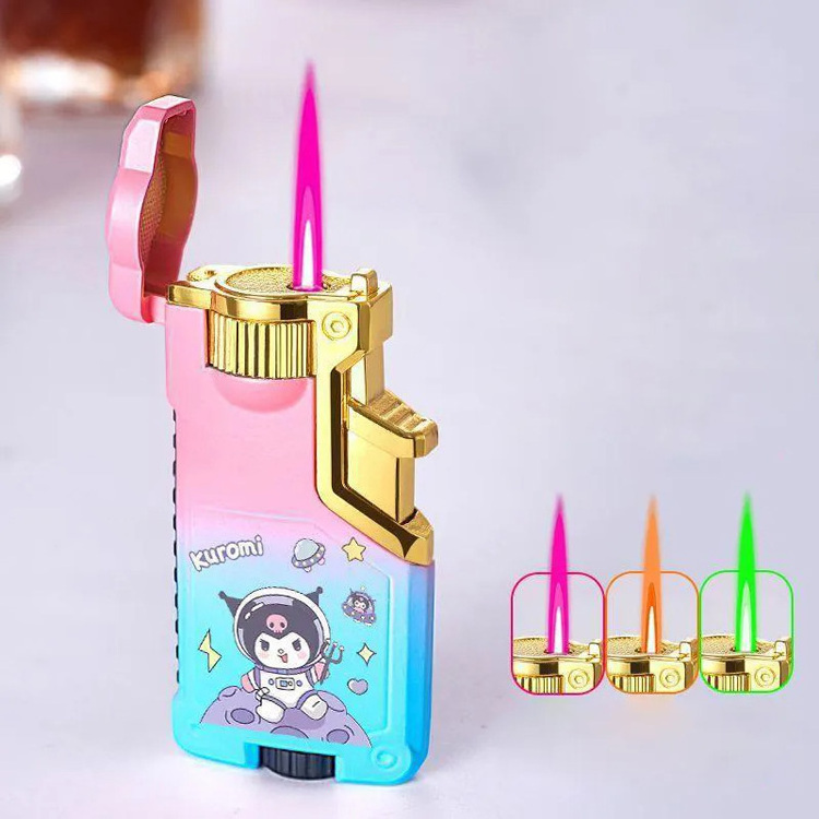 Creative Three Colors Flame Switch Cartoon Kuromi Lighter Metal windproof Butane Gas Cool Lighter