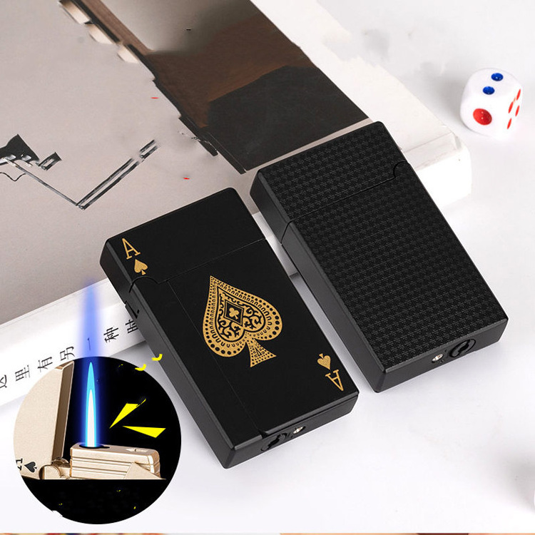 New Green Flame Ace Card Lighter Refillable Butane Lighter Ace of Spades Cool Lighter Windproof Poker Design