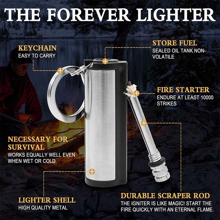 New metal forever keychain oil candle lighter match chain key stick lighters