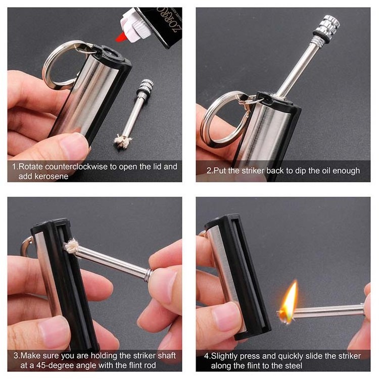 New metal forever keychain oil candle lighter match chain key stick lighters