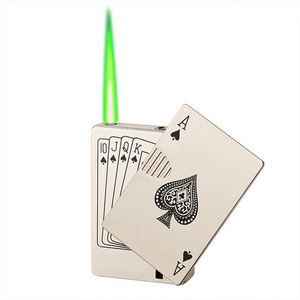 2023 Hot sale poker Creative Lighter Jet Torch Play lighter poker uv light lighter green red flame lighter