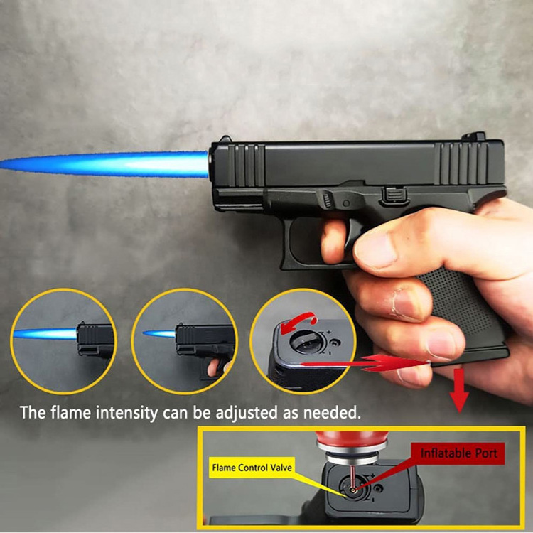 Creative Classic gun lighter silencer gift box torch lighter blue red flame lighter Refillable Lighter Jet Flame gun