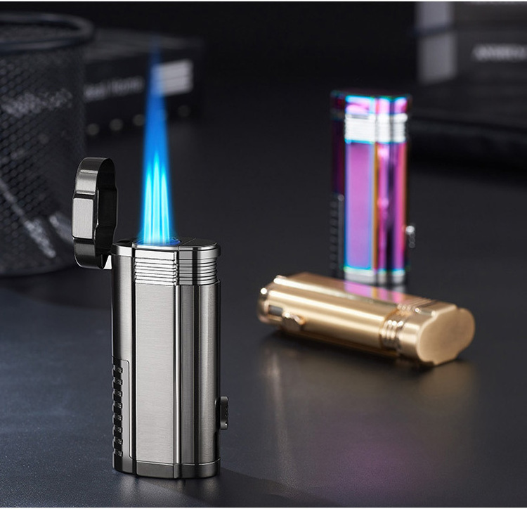 New Cigar Cigarette lighter Strong windproof three fires torch lighter with cigar cutter lighter