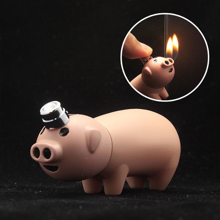 Creative Lighter Mini Pig Double Torch Butane Gas Cigarette Lighter Outdoor BBQ Ignition Tool No Fuel