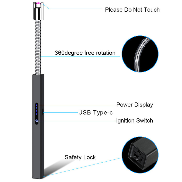 Electric Arc Lighter Rechargeable USB Lighter Flameless Grill Lighter Long for Candle BBQ