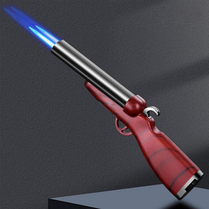 AIRO New Wood grain double barrel shotgun lighter dual blue flame gun lighter for cigarette