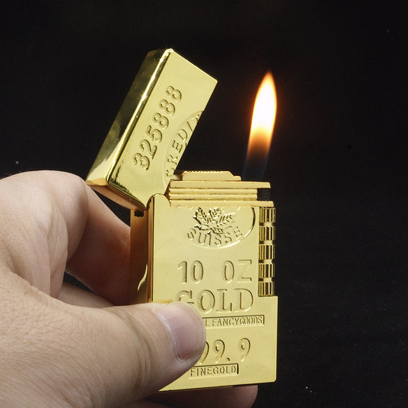 AIRO Hot selling Cigarette Accessories Fashion new Gold bar shape Butane gas lighters Kerosene match lighters