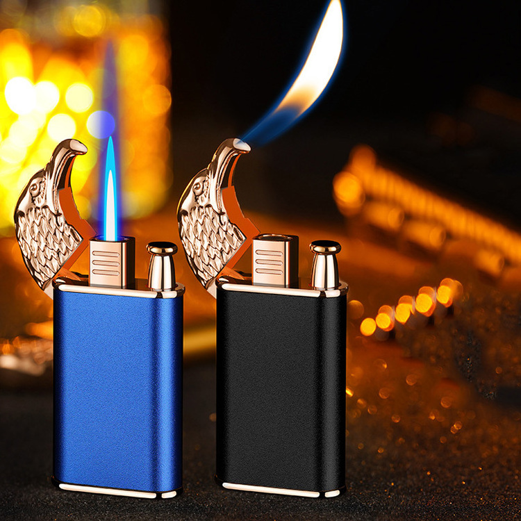 Eagle head lighters straight flame to the open flame double fire cigarette lighters windproof butane gas lighter