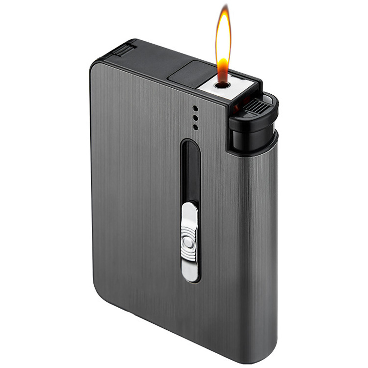 Aluminum alloy men's 10-piece open flame lighter pressure proof metal cigarette case