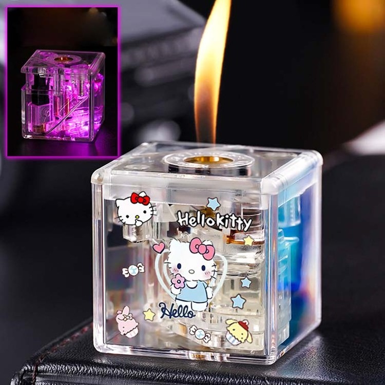 Mini cartoon cube shape inflatable lighter LED light kuromi kitty cigarette lighter