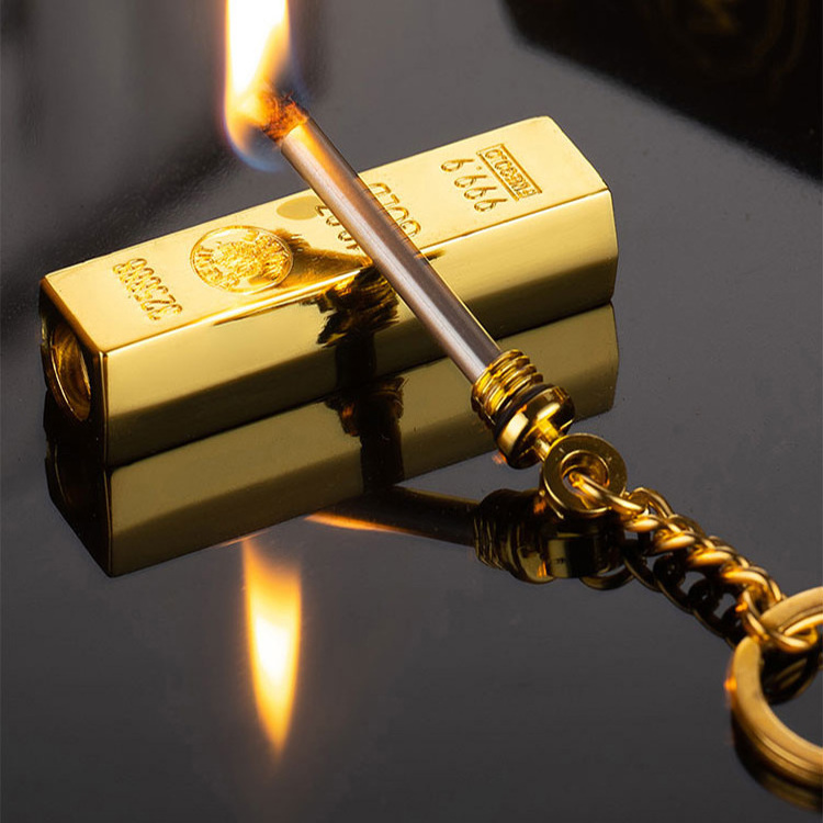 Creative gold bar shaped lighter vintage kerosene lighter match key chain