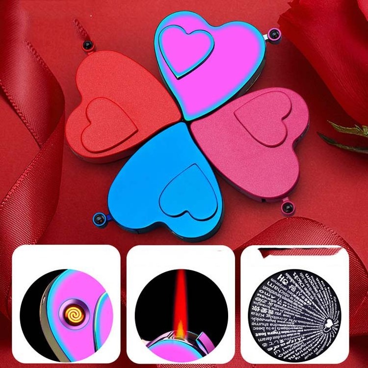 New Love Heart Electronic Lighter Windproof Red Flame Cigarette Smoking Lighter