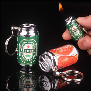 Creative Lighter Mini Cans Hanging Cigarette Lighter Keychain Refillable Gas Lighter