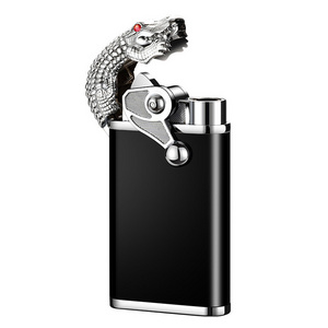 New Frosted Crocodile croc Butane metal direct injection Double Flame Cigarette cigar windproof torch Lighter Custom Logo