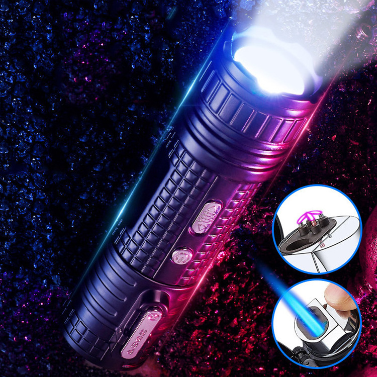 creative waterproof flashlight lighter double arc rechargeable lighter blue flame torch lighter