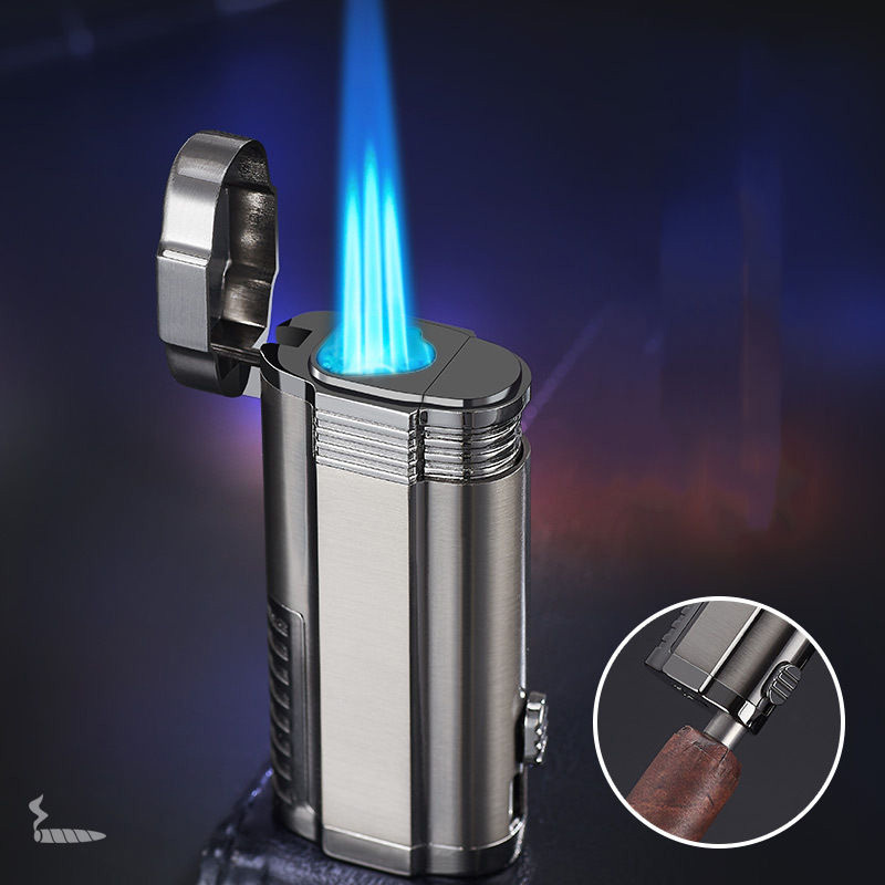 Wholesale custom inflatable torch lighter triple jet flame cigar lighter with cigar knife refillable butane gas