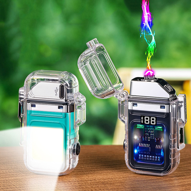 New Transparent Waterproof Charging Double Arc Lighter Plastic Power Display Lighting Cigar Lighter Wholesale