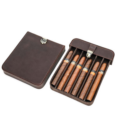 Portable Cigar Case 6 Slot Travel Leather Vintage Cigar Humidor Holder Box Embossed Logo