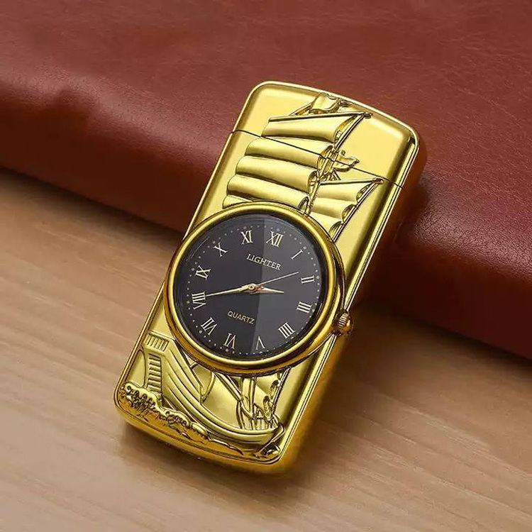 High Quality Mini Personalized Gold Luminous Watch Metal Clock Butane Torch Lighter Cigarette Wholesale