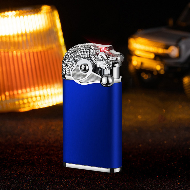 New Frosted Crocodile croc Butane metal direct injection Double Flame Cigarette cigar windproof torch Lighter Custom Logo